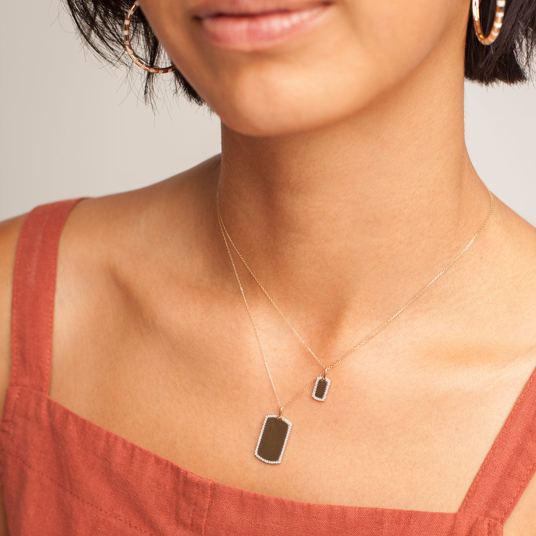 Tiny Pavé Dog Tag Necklace