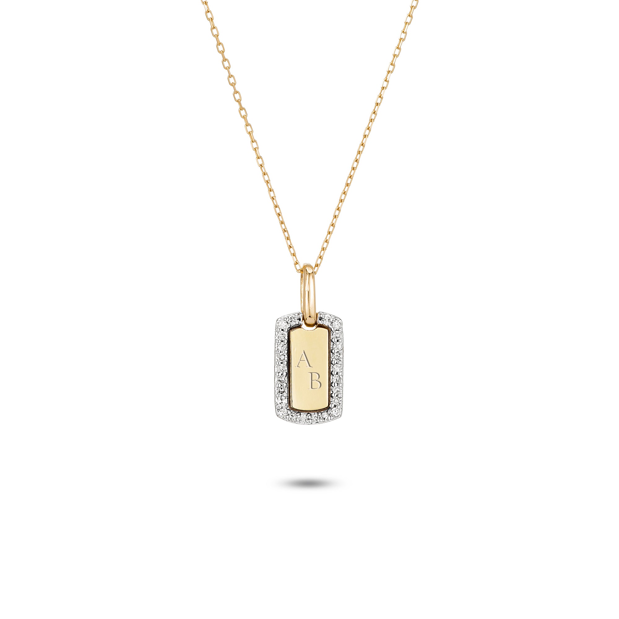 14K Yellow Gold Diamond Mini Dog Tag Necklace