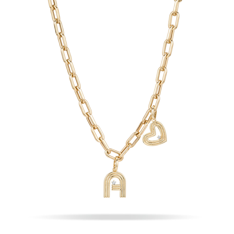 7mm Groovy Italian Chain Initial Heart Necklace