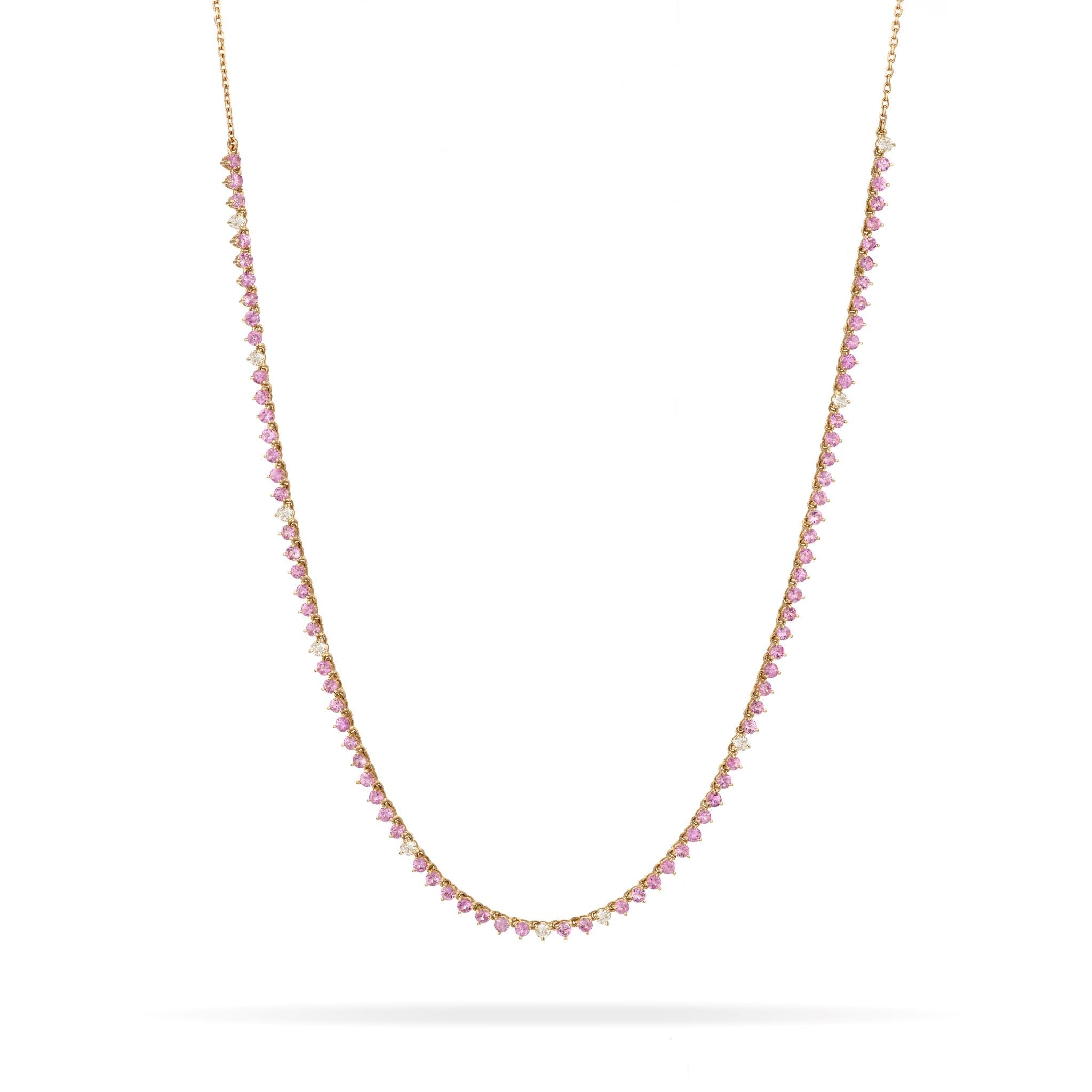Pink Sapphire + Diamond Half Riviera Necklace
