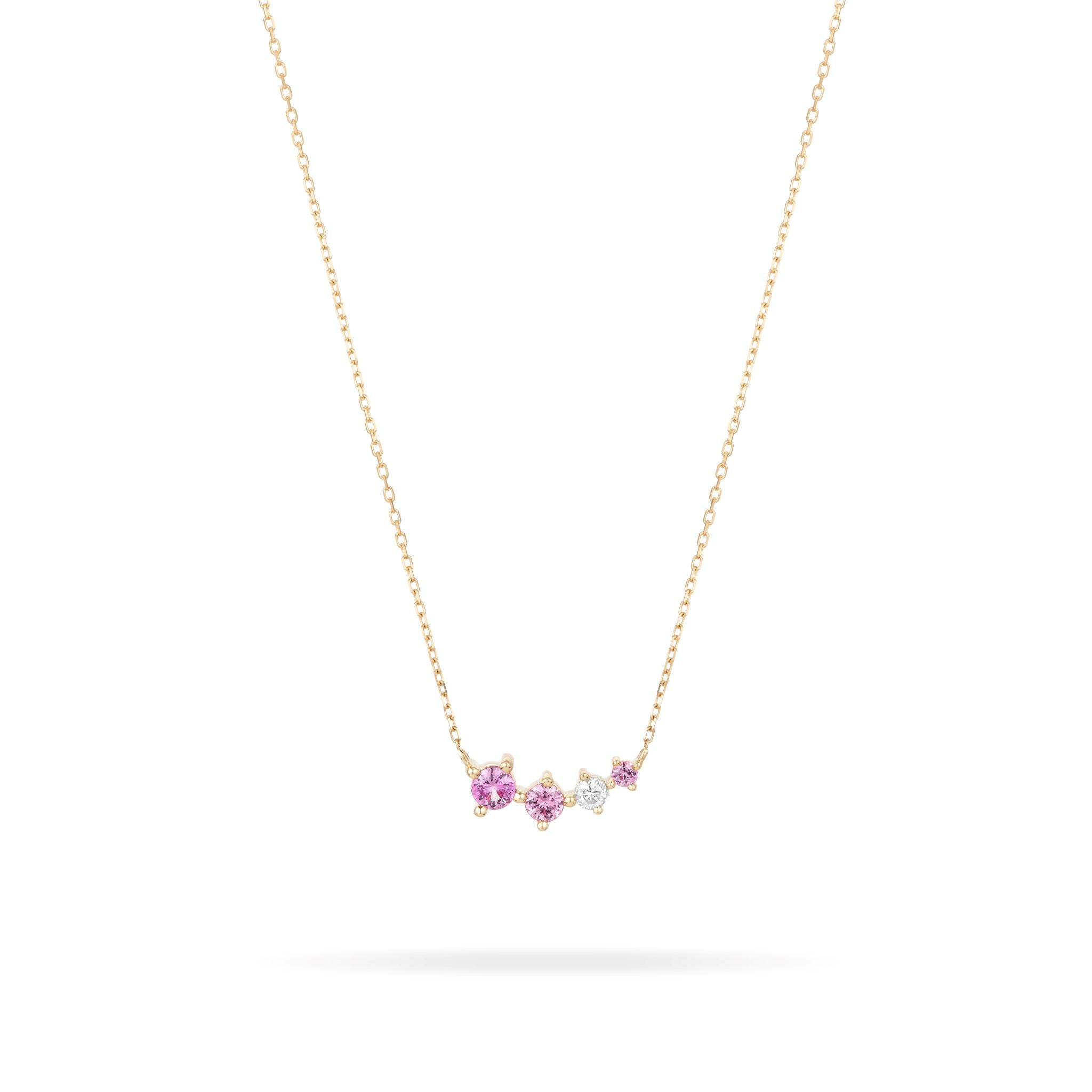 Graduated Pink Sapphire + Diamond Curve Necklace